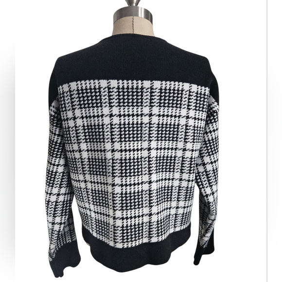 ANN TAYLOR Black & White Plaid Gold Button Sweater Jacket | SZ L - Picture 2 of 9